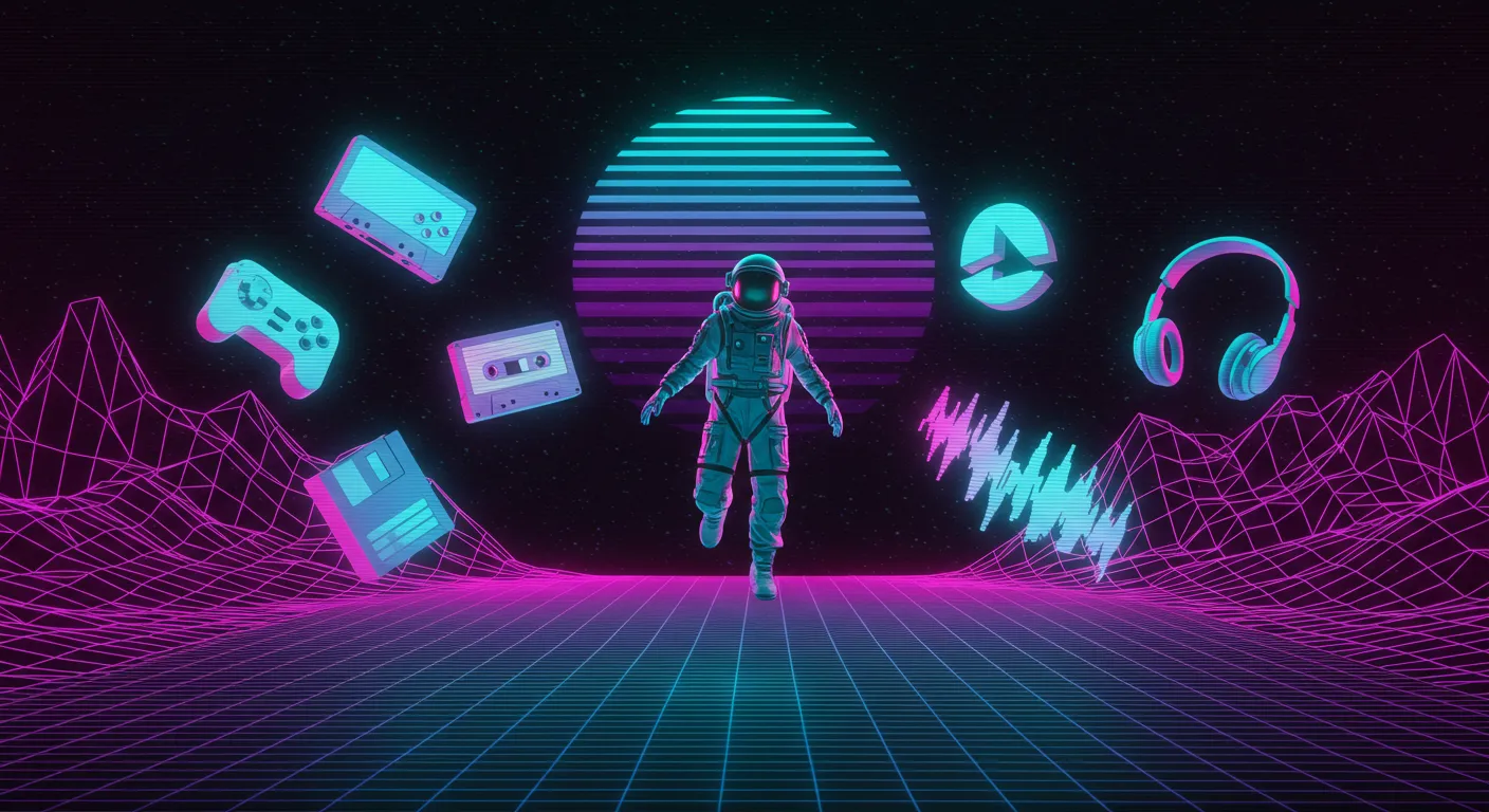 Astronauta em espaço cósmico com estilo retrô-futurista e neon, representando comunicação no universo gamer.